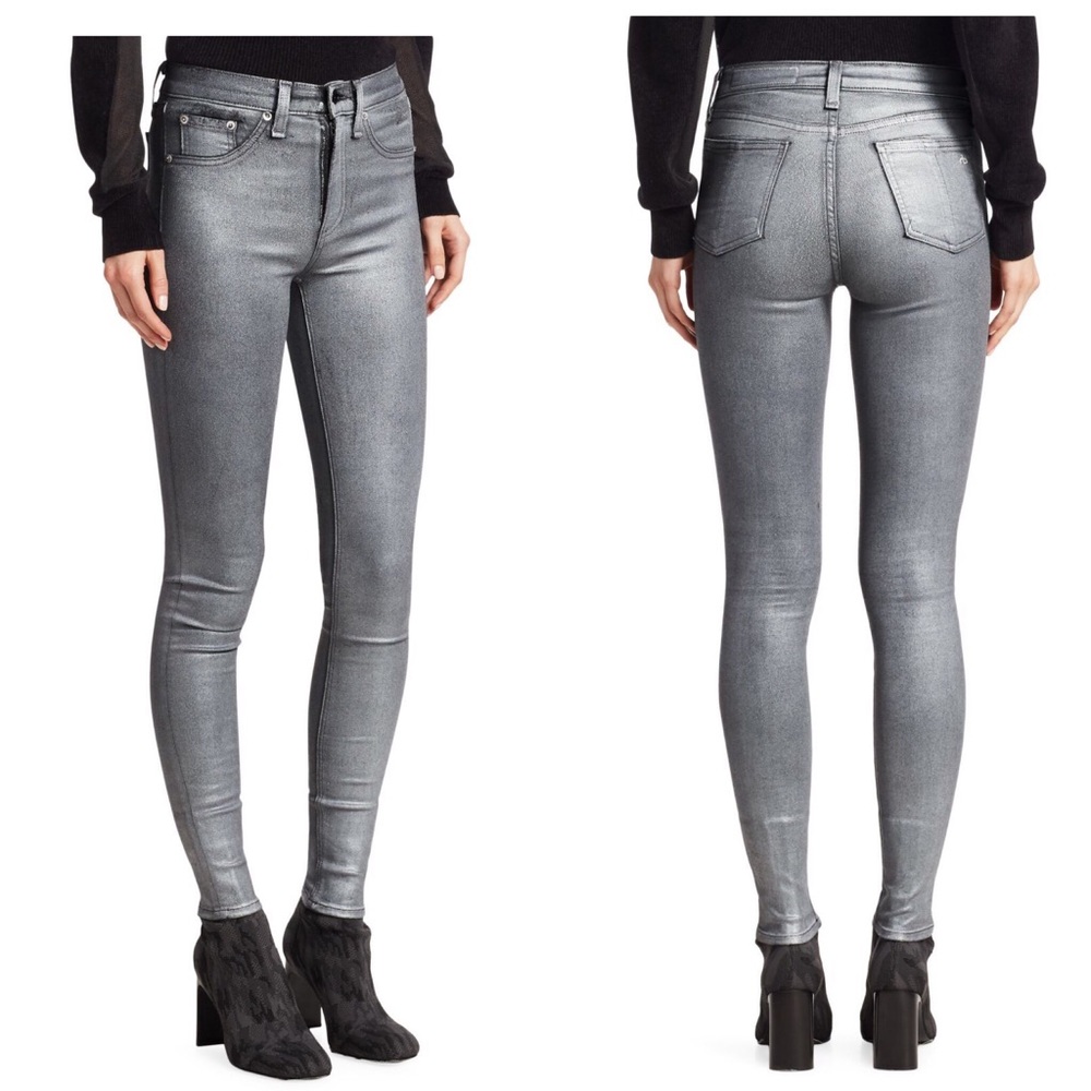 Rag&Bone Gunmetal Metallic High Rise Ankle Skinny